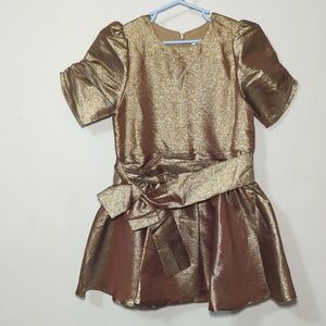 Noralee Josephine Dress Metallic Gold Bow Party NEW Girls Size 8